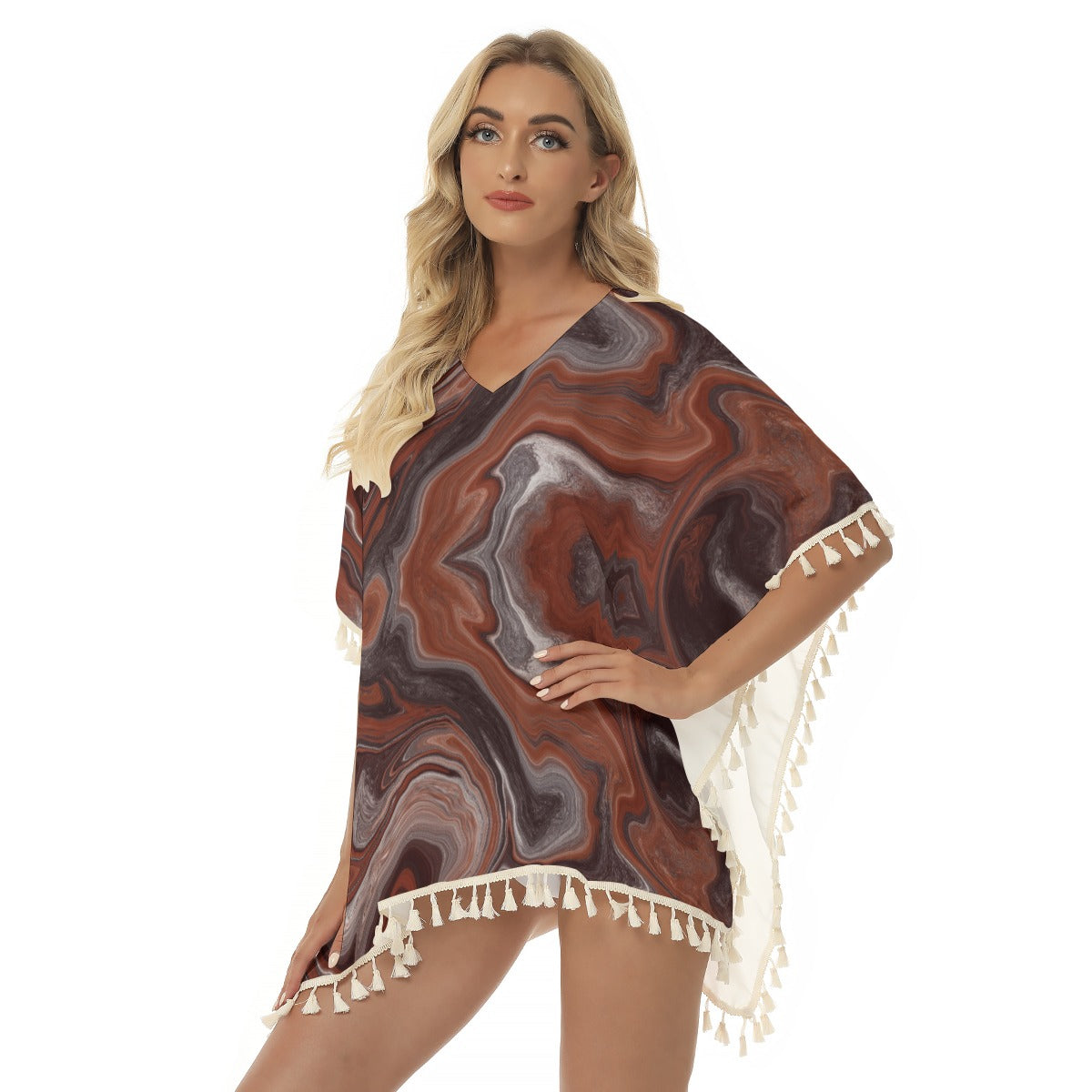 Choc Swirl Square Fringed Shawl up to 2 XL (FWS) 2