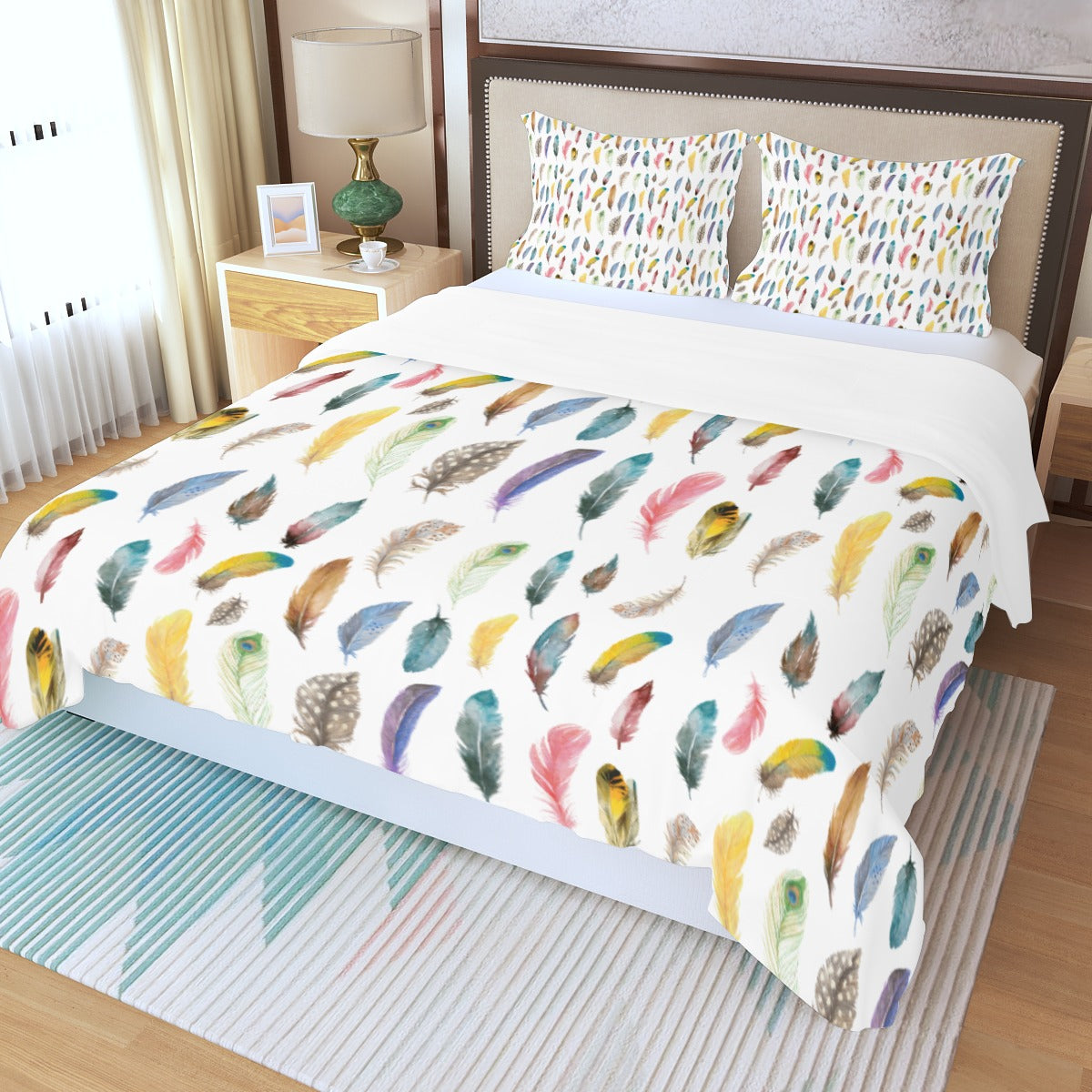Colourful Feathers Three Piece Bed Cover Set 2