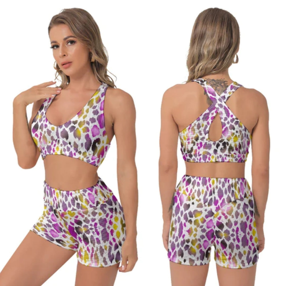 Colourful Animal Print Sports Top & Shorts Set up to 2 XL (FWS)