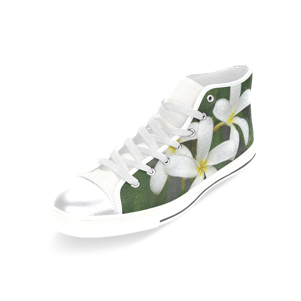 White Frangipanis High Top Women's Shoes