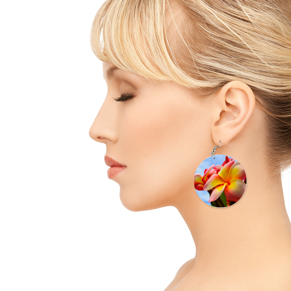 Frangipani Sky Round Wooden Earrings (FWS) 2