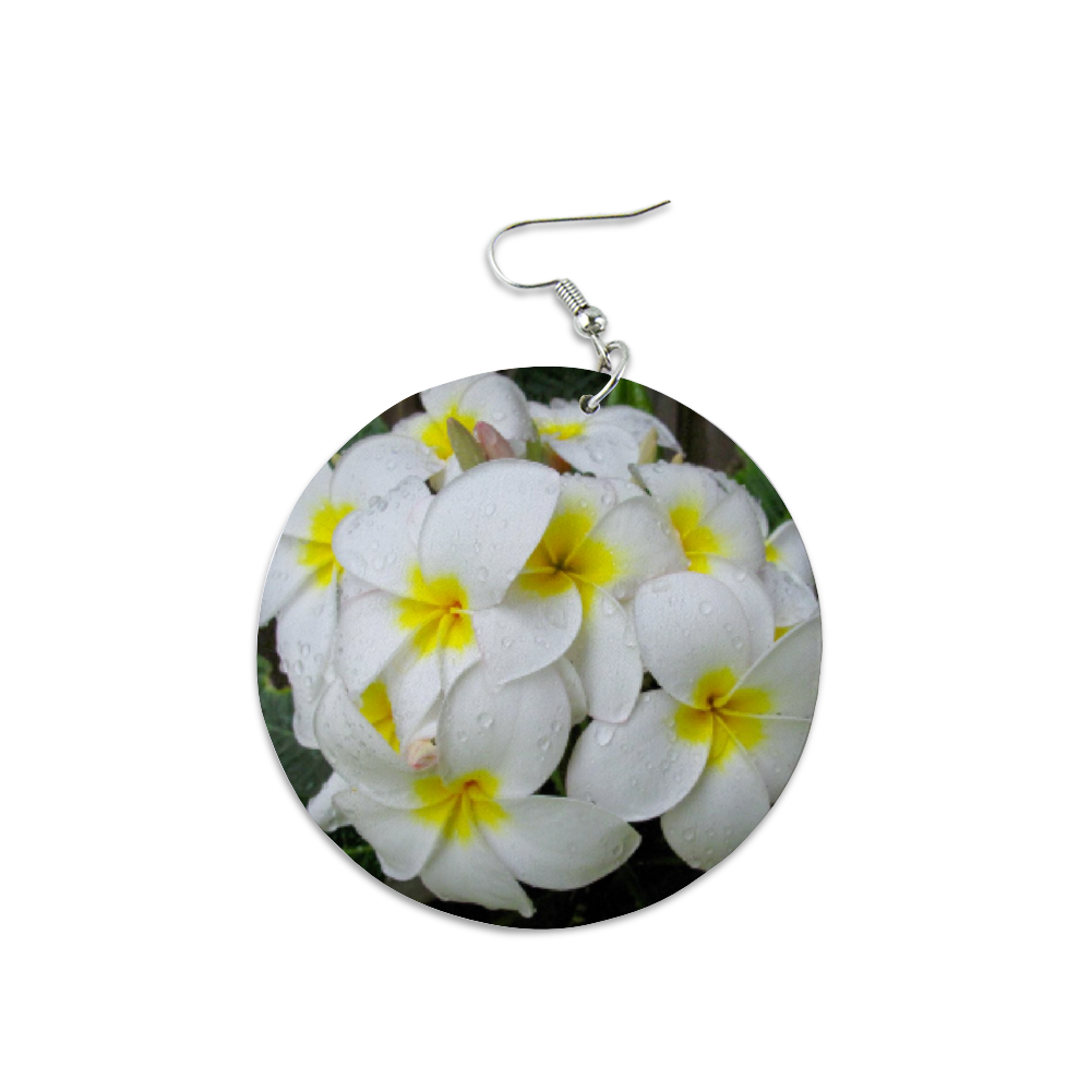 Fresh White Frangipanis Round Wooden Earrings (FWS) 3