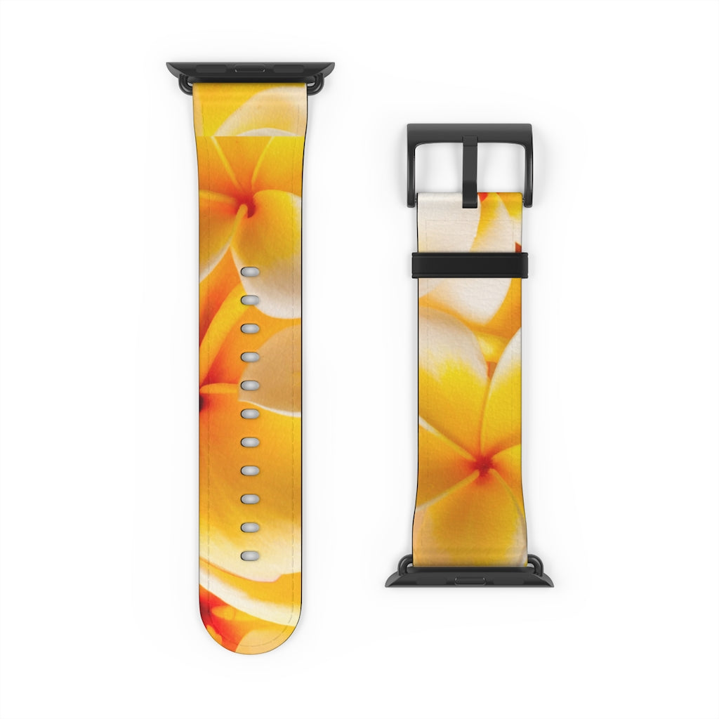 Fresh Yellow Frangipanis Apple iWatch Replacement Strap Vegan Leather (FWS) 1