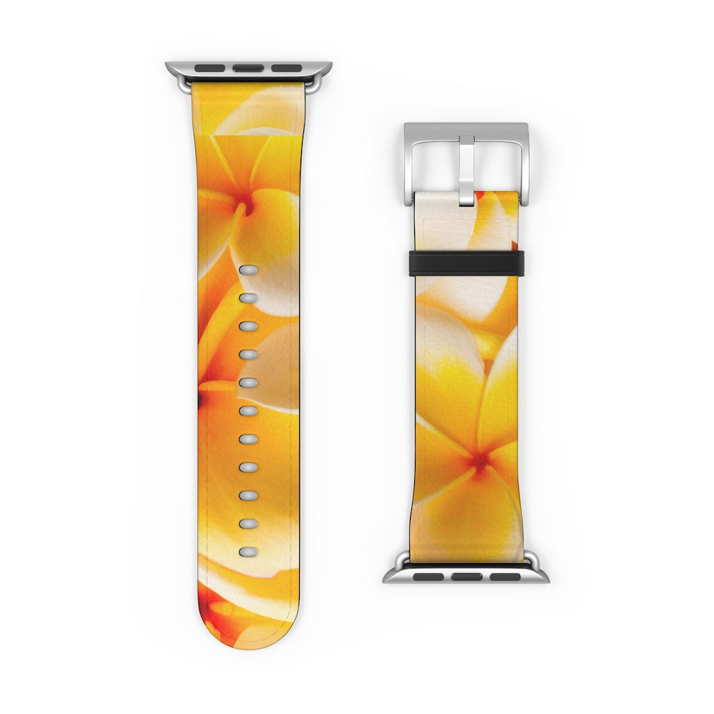 Fresh Yellow Frangipanis Apple iWatch Replacement Strap Vegan Leather (FWS) 22