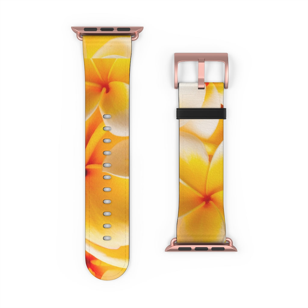 Fresh Yellow Frangipanis Apple iWatch Replacement Strap Vegan Leather (FWS) 30