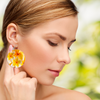 Fresh Yellow Frangipanis Round Wooden Earrings (FWS) 1