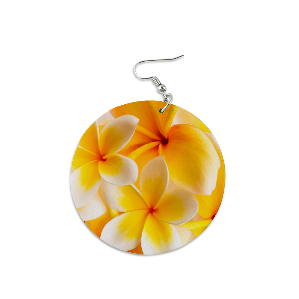 Fresh Yellow Frangipanis Round Wooden Earrings (FWS) 2