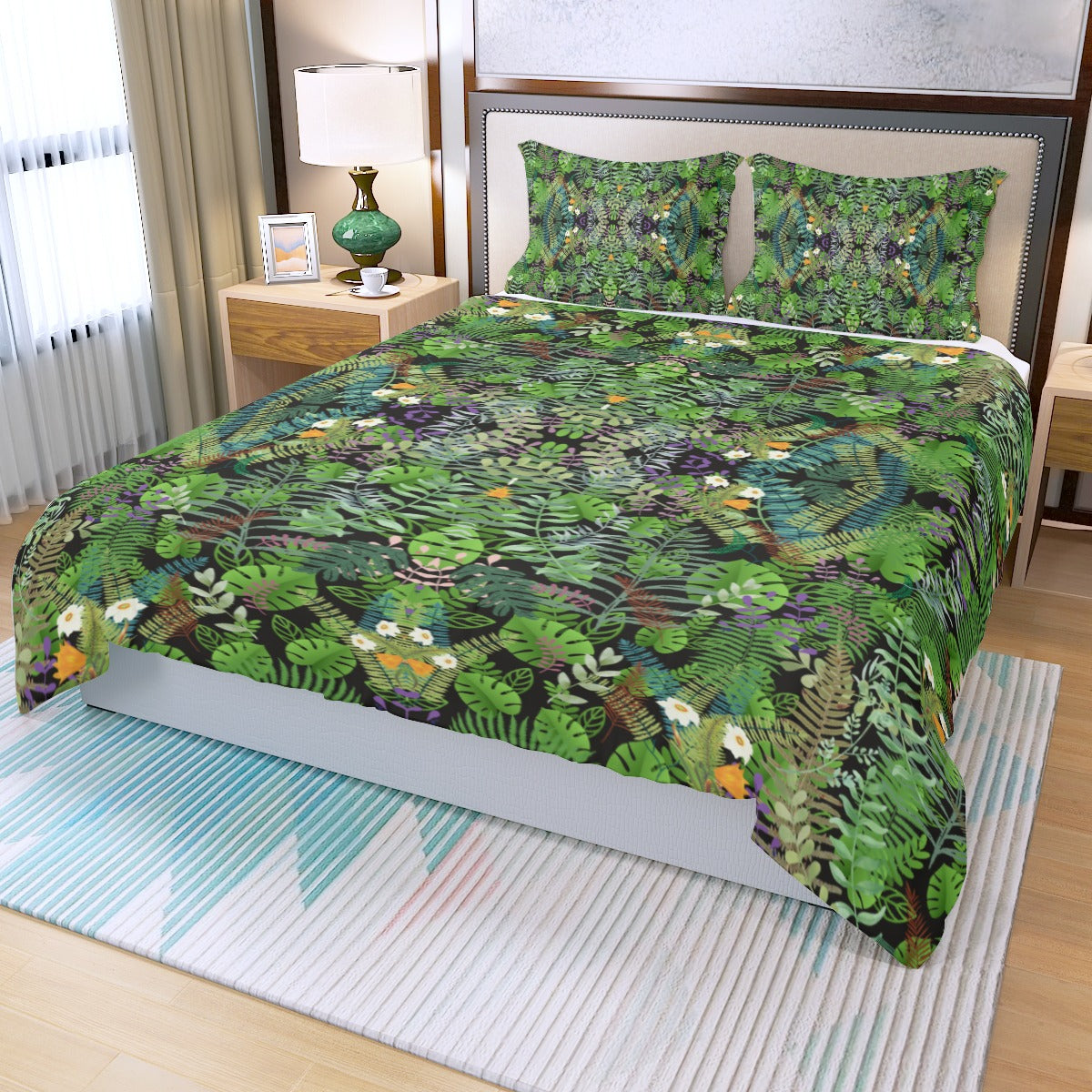Graphic Jungle Three Piece Bed Cover Set white 3