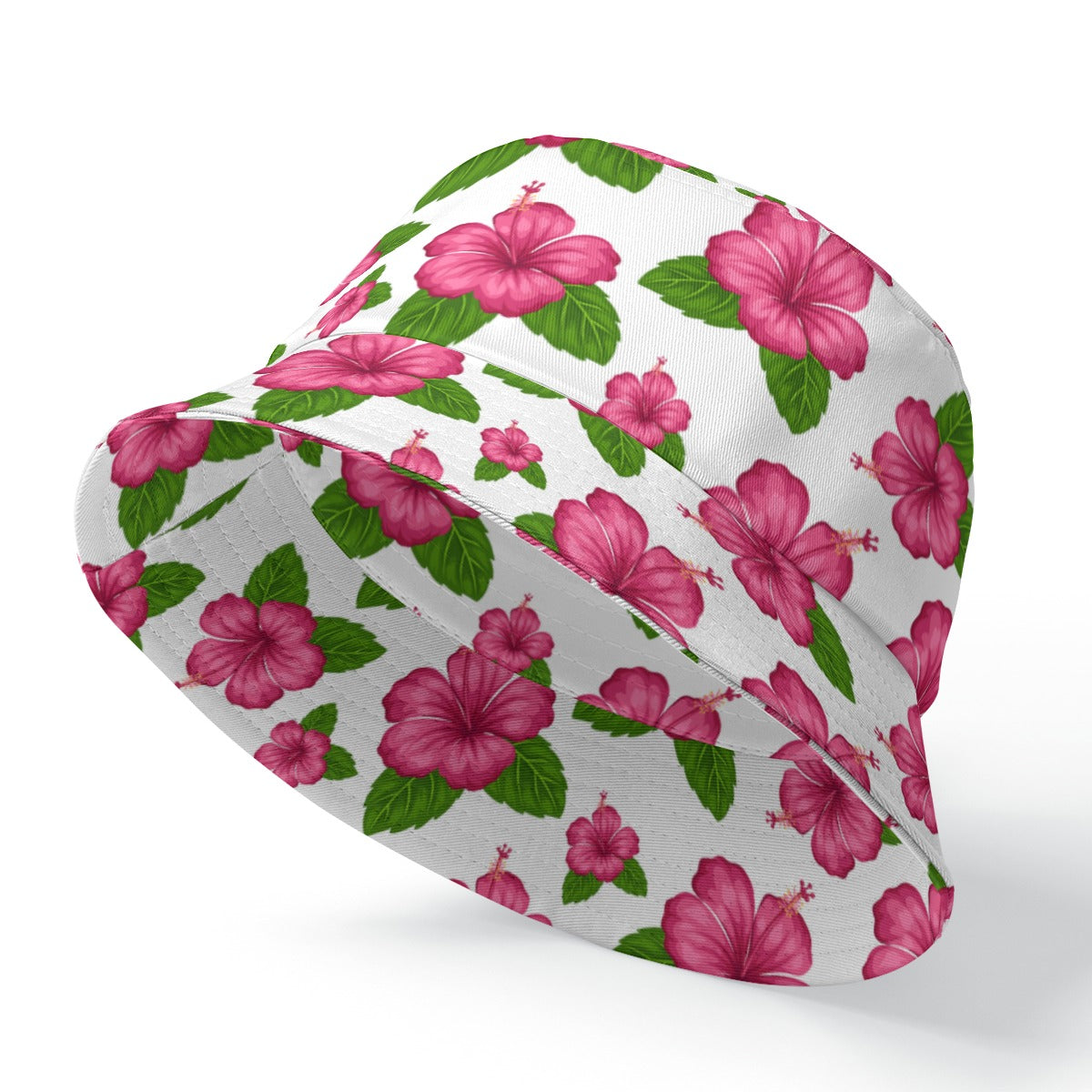 Graphic Pink Hibiscus White Bucket Hat 2