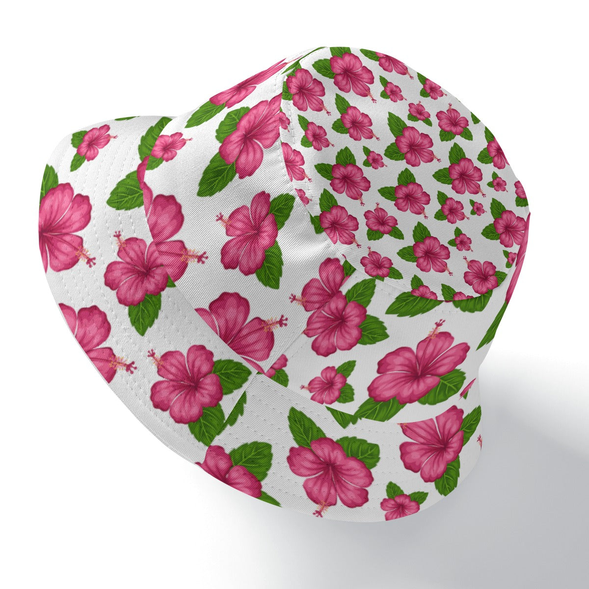 Graphic Pink Hibiscus White Bucket Hat 3