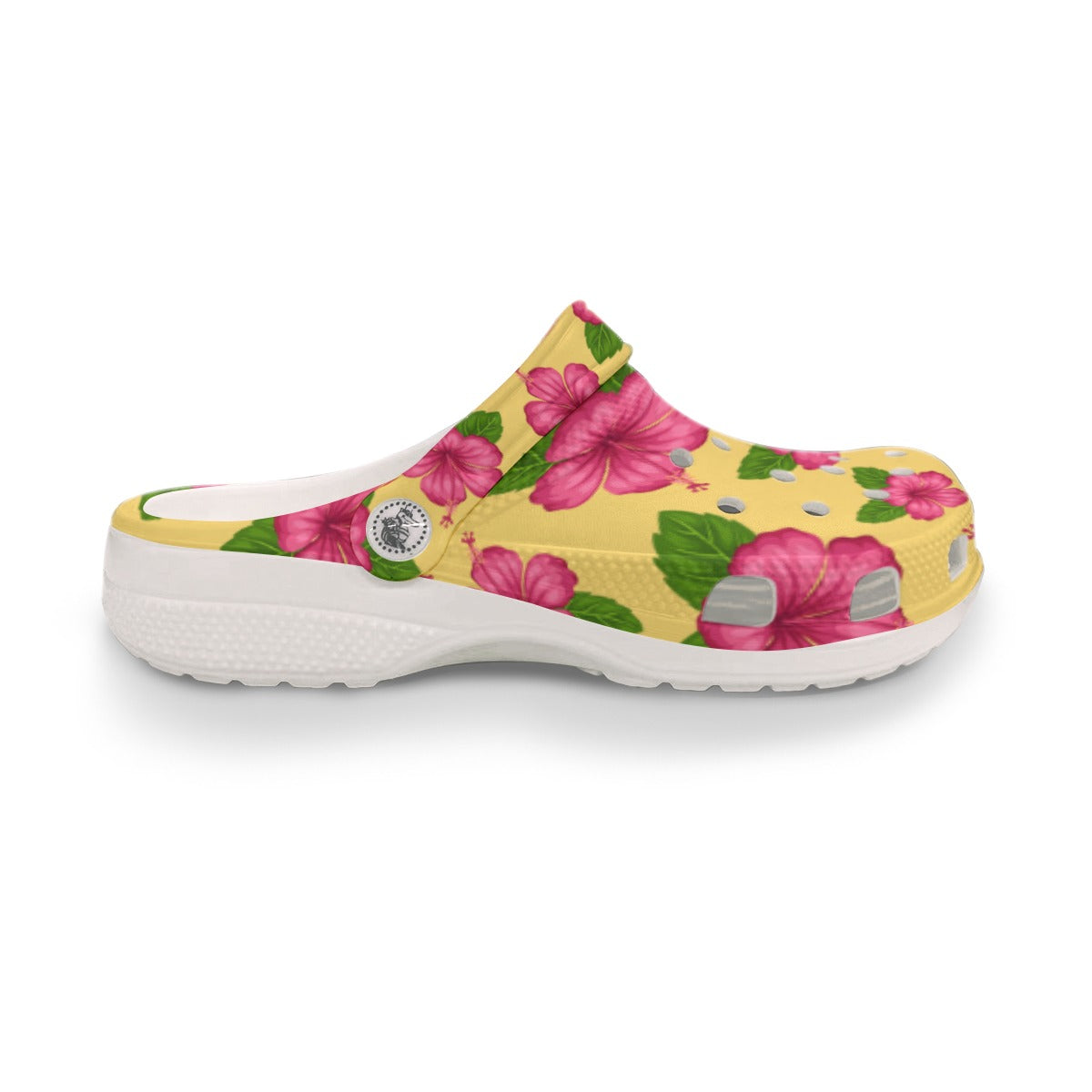 Graphic Pink Hibiscus Yellow Women's Rubber Clogs up to size 12 2