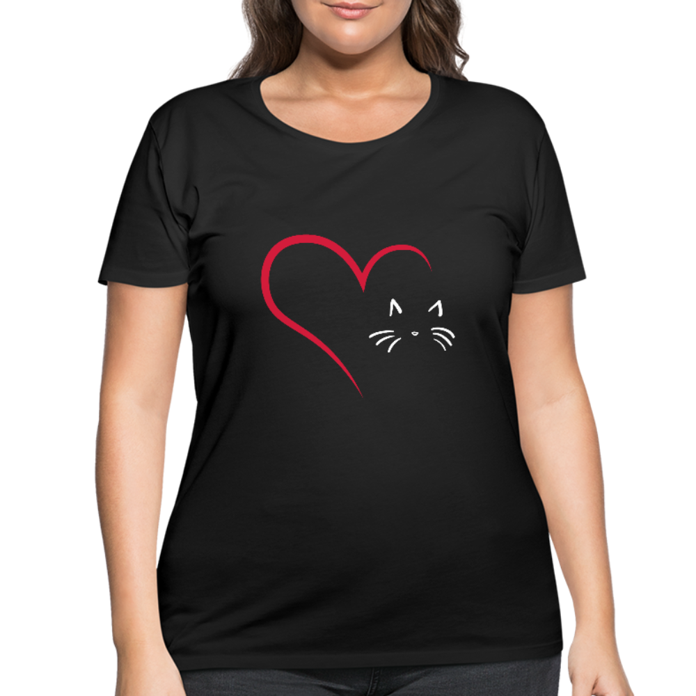 Heart Cat Women’s Curvy Cotton T-Shirt Sizes 14-28 Black
