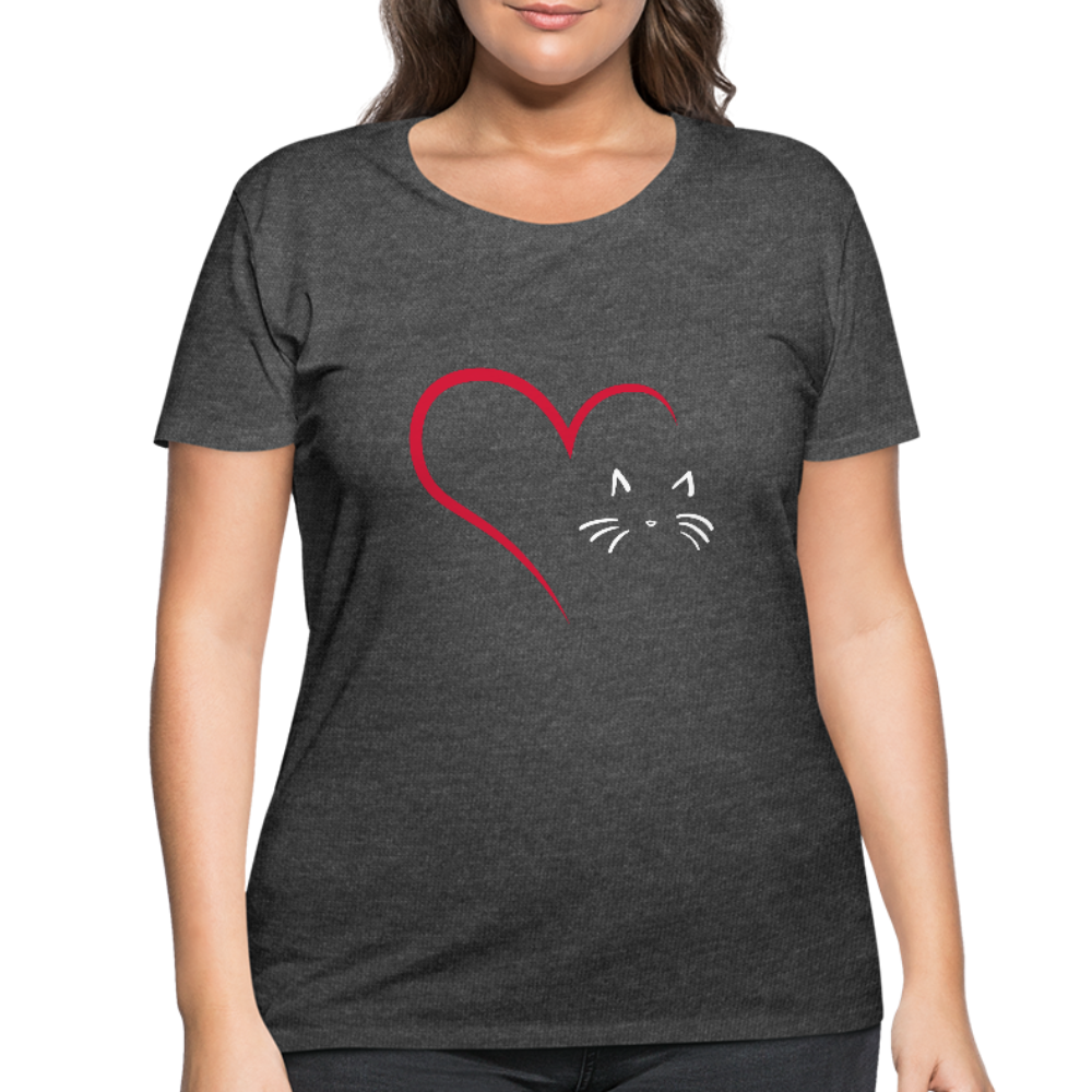 Heart Cat Women’s Curvy Cotton T-Shirt Sizes 14-28 Dark Heather