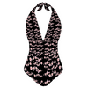 Japanese Pink Flowers Dark Halter Neck Bathing Suit up to 3 XL (FWS) 2