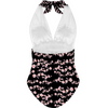 Japanese Pink Flowers Dark Halter Neck Bathing Suit up to 3 XL (FWS) 3
