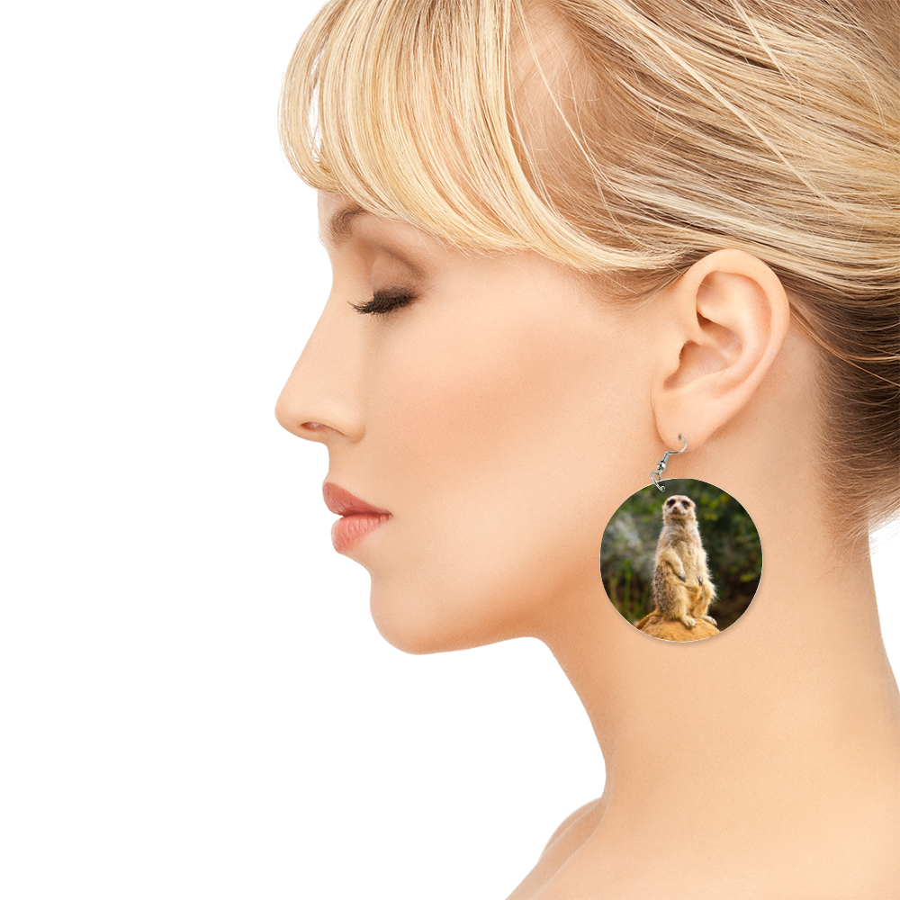 Meerkat Round Wooden Earrings (FWS) 2