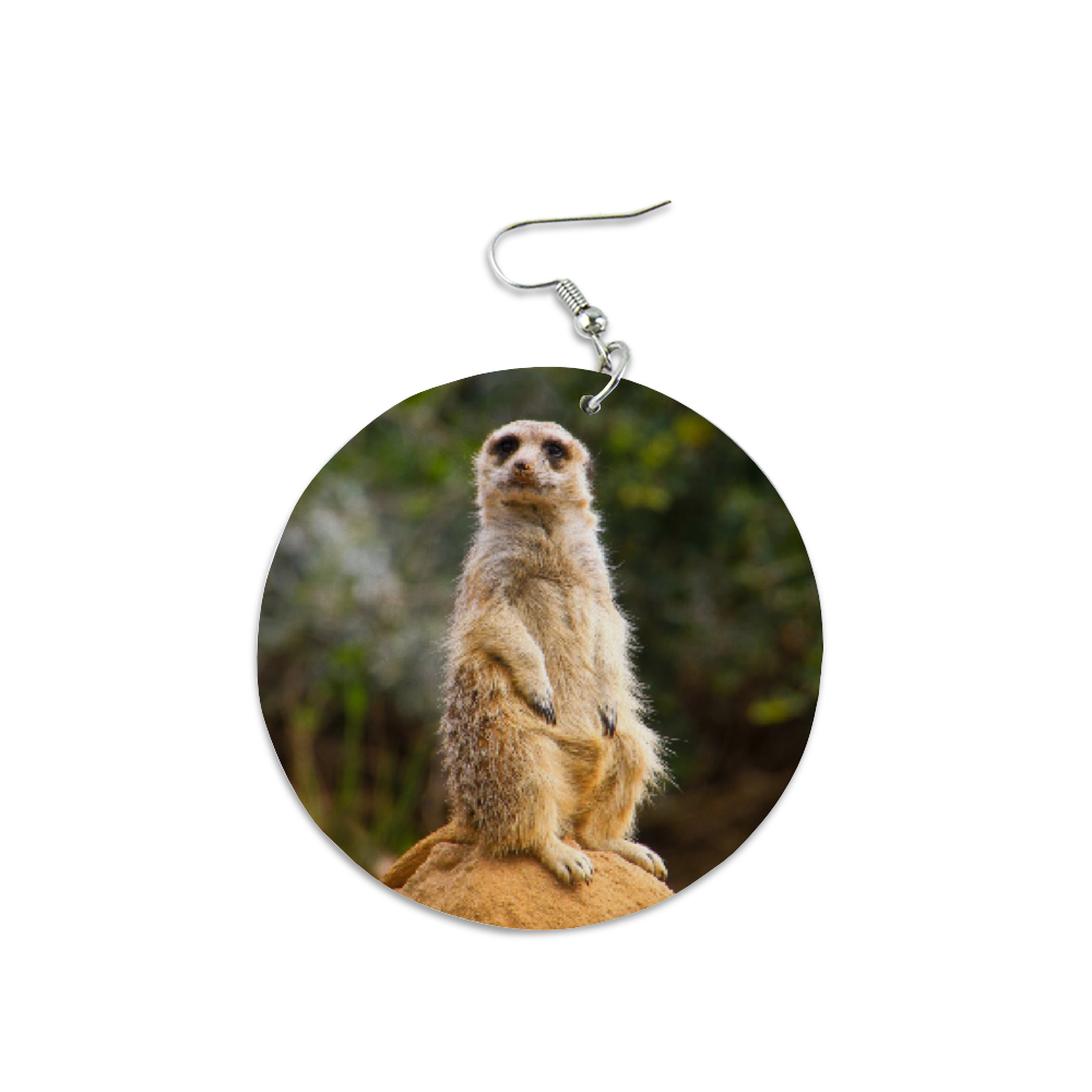 Meerkat Round Wooden Earrings (FWS) 4