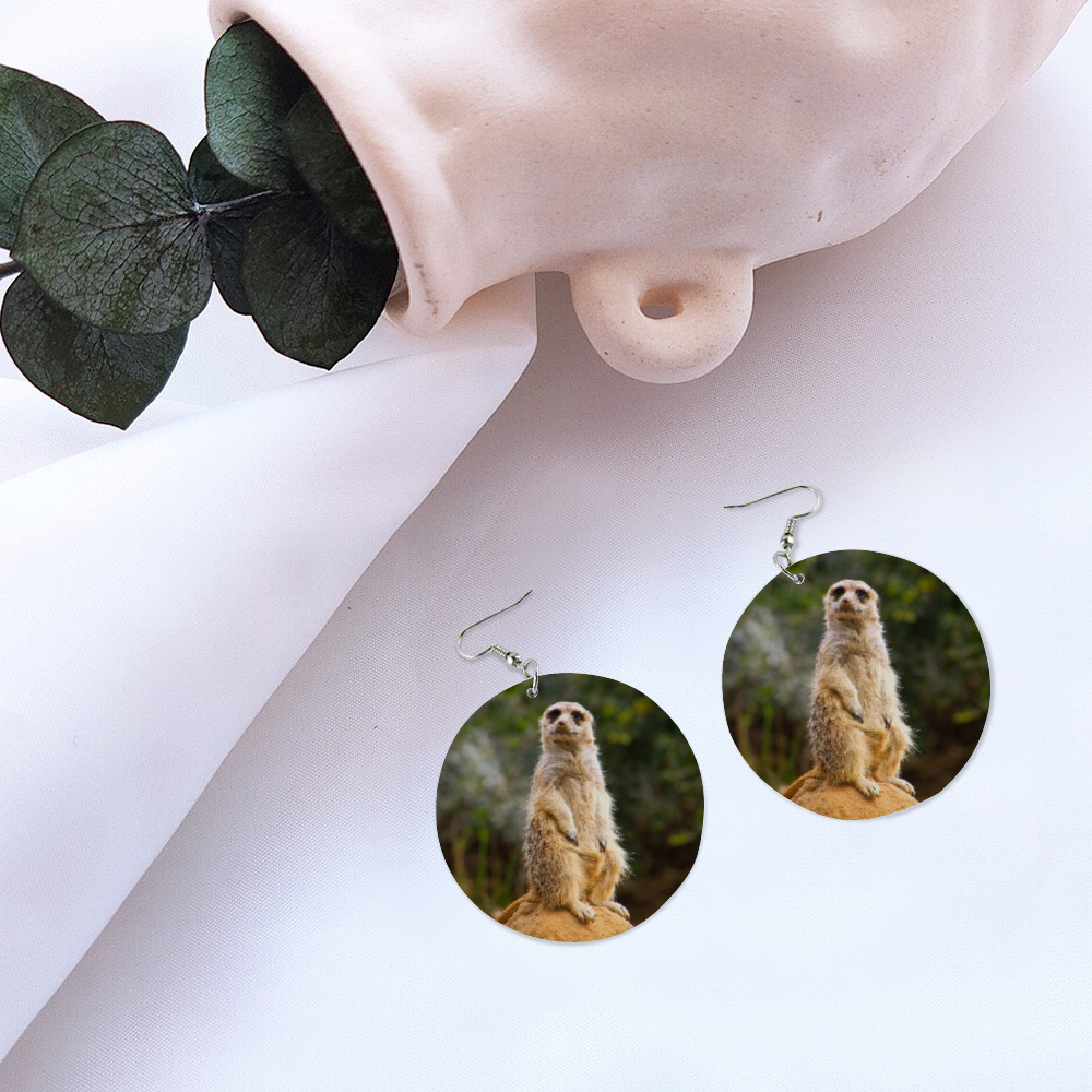 Meerkat Round Wooden Earrings (FWS) 5