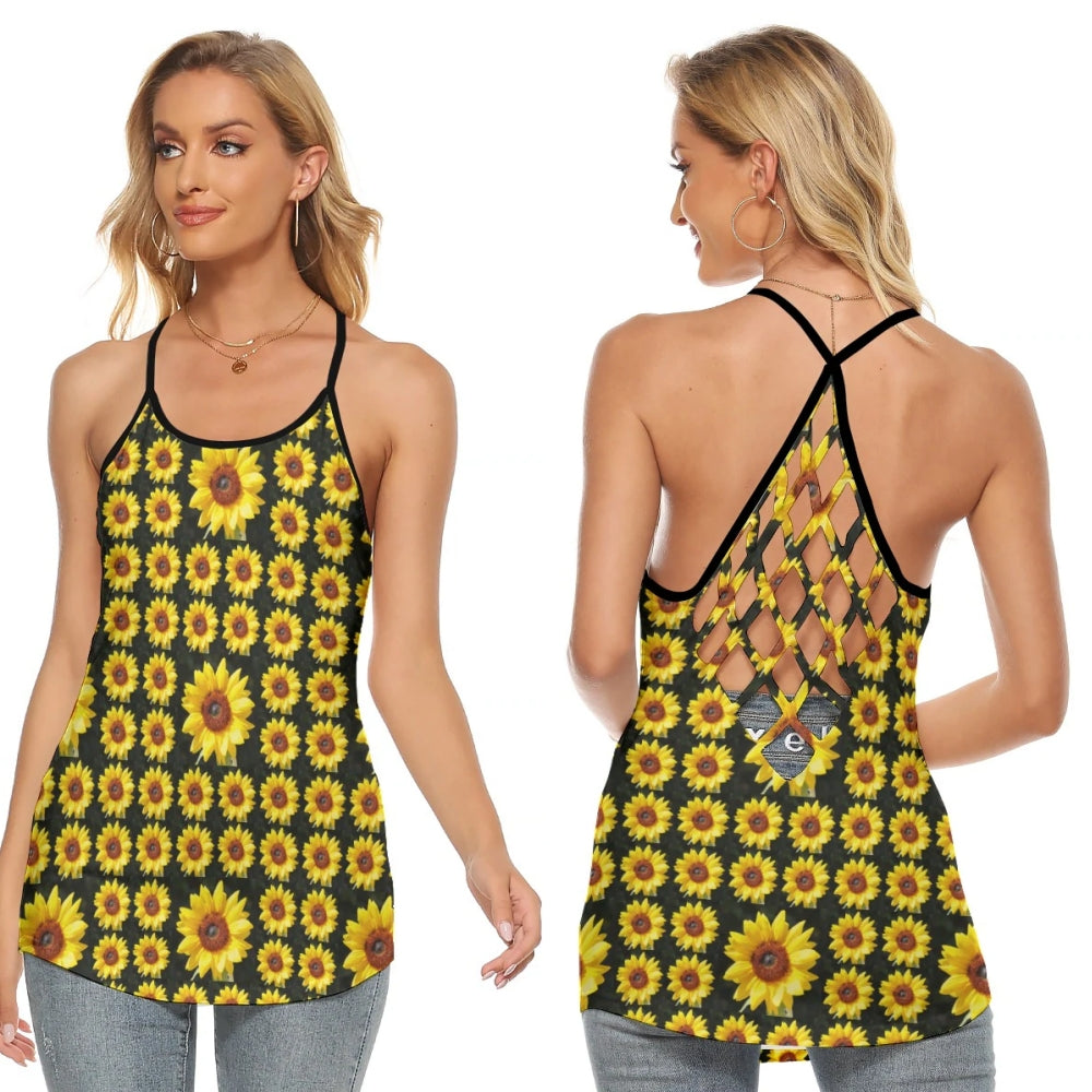 New Sunflower Criss-Cross Open Back Tank Top up to 5 XL (FWS)