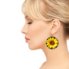 New Sunflower Round Wooden Earrings (FWS) 1