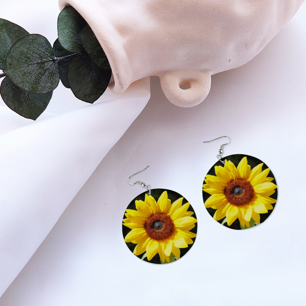 New Sunflower Round Wooden Earrings (FWS) 5