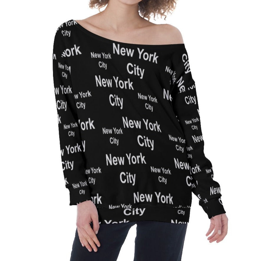 New York City Black Oversized Off-Shoulder Sweatshirt up to 4 XL 1