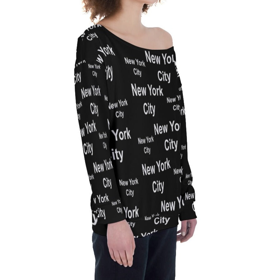 New York City Black Oversized Off-Shoulder Sweatshirt up to 4 XL 2