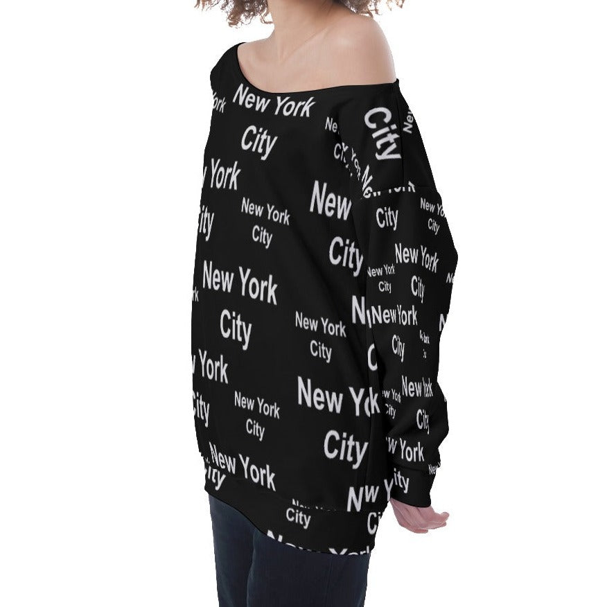 New York City Black Oversized Off-Shoulder Sweatshirt up to 4 XL 3