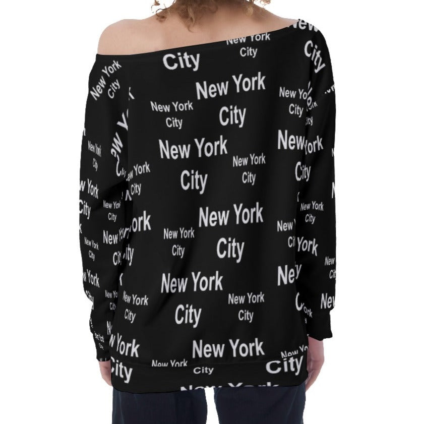 New York City Black Oversized Off-Shoulder Sweatshirt up to 4 XL 4