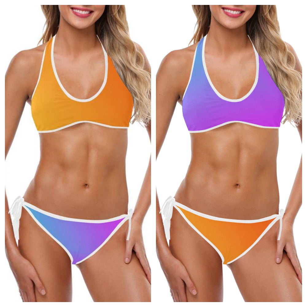 Orange & Purple Mix Halter Neck Bikinis up to 5 XL (FWS) 1