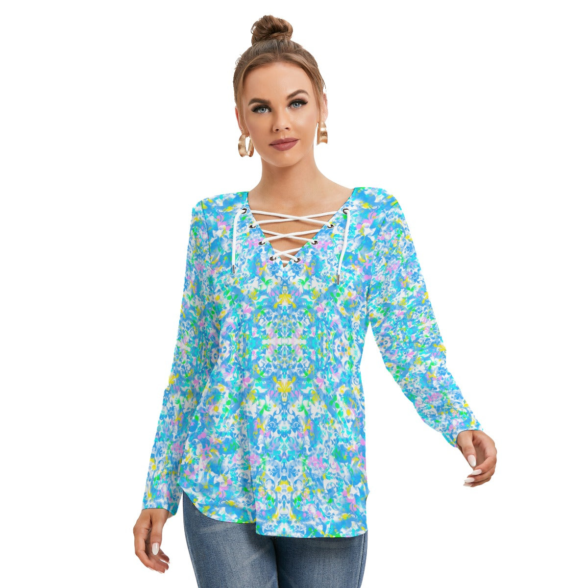 Paisley 2 Women's Long Sleeve Tie Neck Top up to 4 XL 1