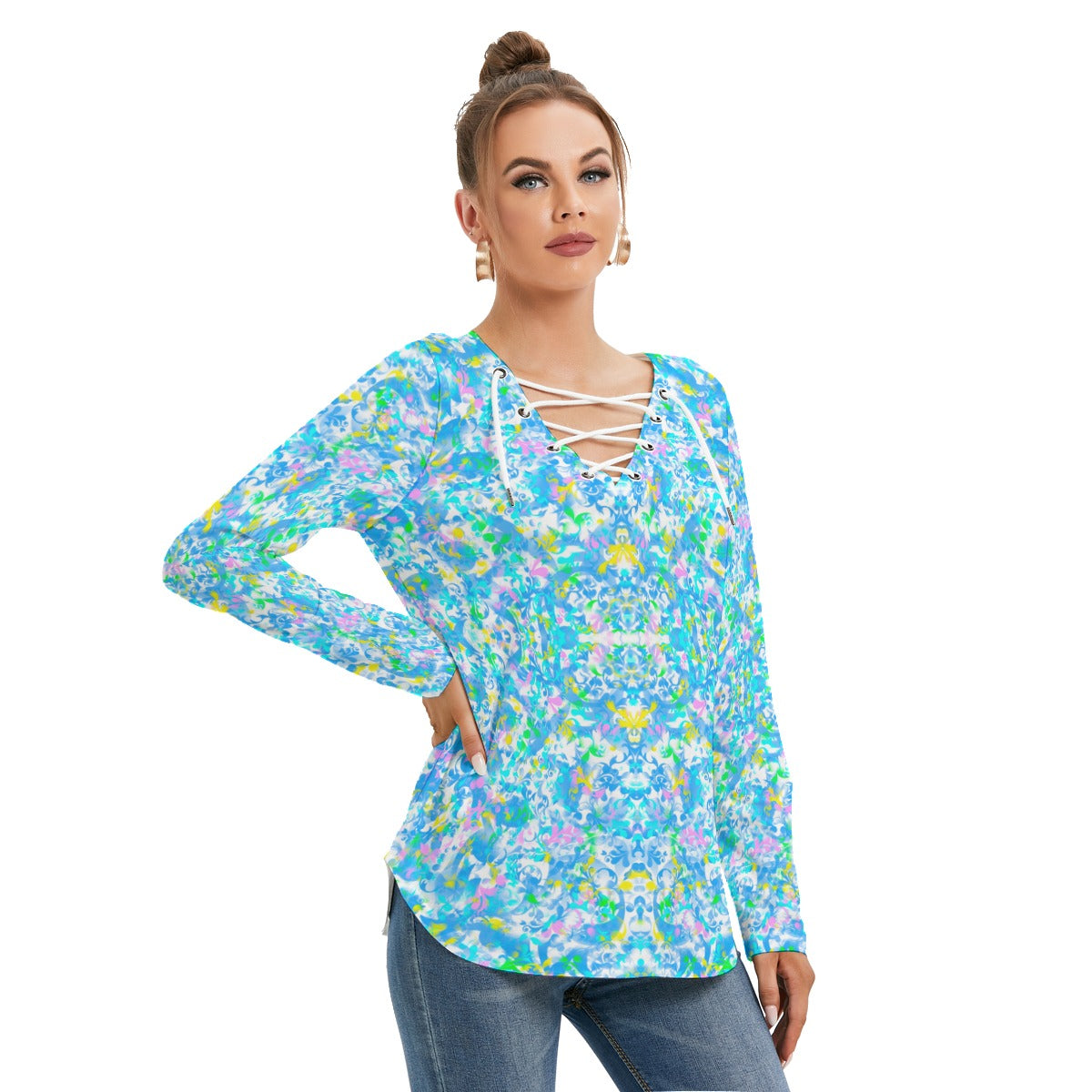 Paisley 2 Women's Long Sleeve Tie Neck Top up to 4 XL 2