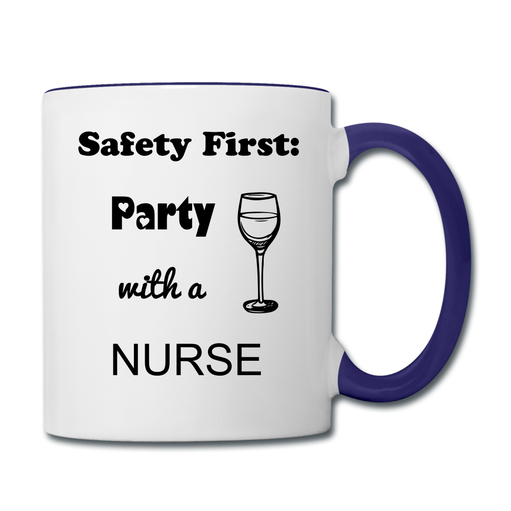 Party with a Nurse Contrast Coffee Mug - white/cobalt blue 1