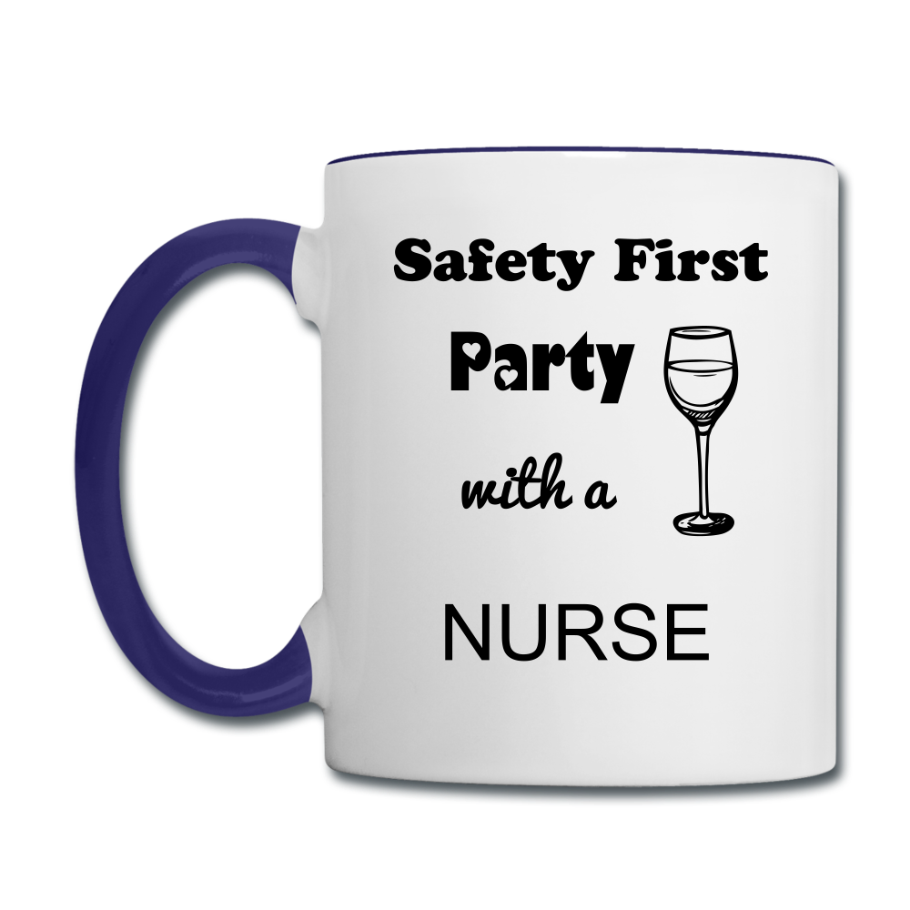 Party with a Nurse Contrast Coffee Mug - white/cobalt blue 3