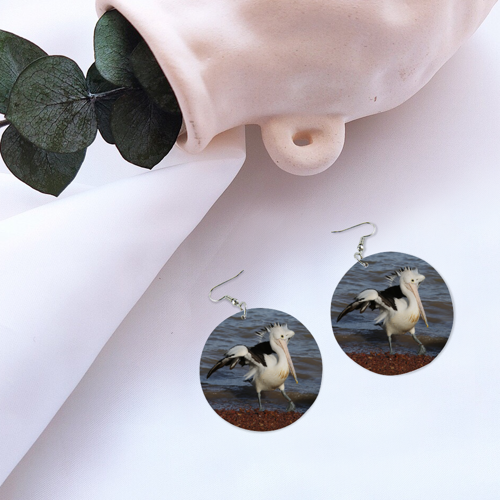 Pelican Round Wooden Earrings (FWS) 5