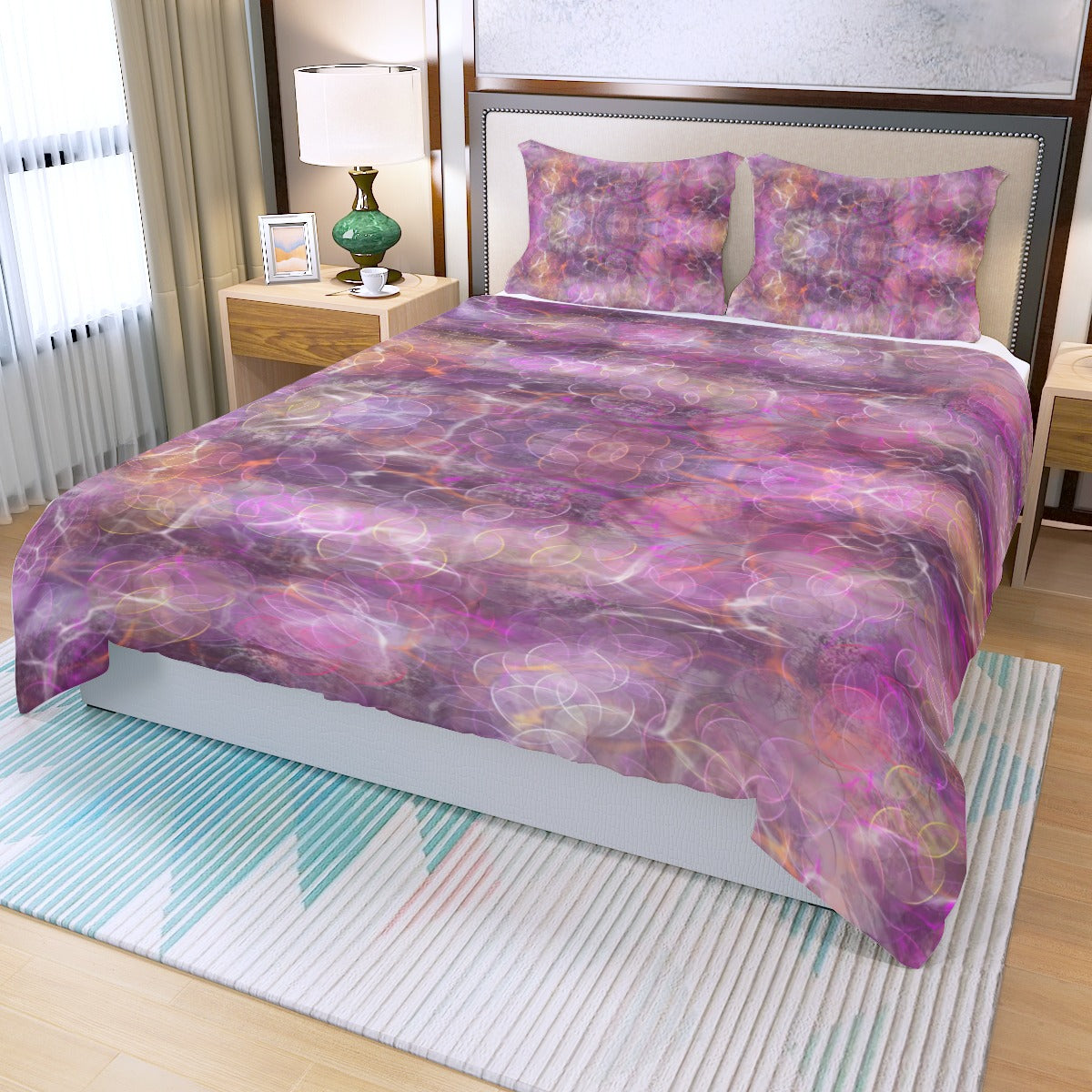 Pink Circles Three Piece Bed Cover Set 2