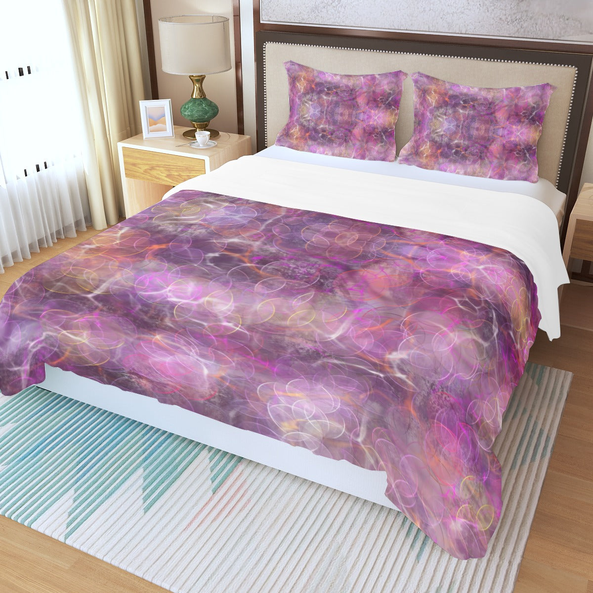 Pink Circles Three Piece Bed Cover Set 3