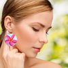Pink Frangipani Round Wooden Earrings (FWS) 1