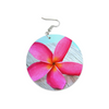 Pink Frangipani Round Wooden Earrings (FWS) 3