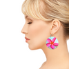 Pink Frangipani Round Wooden Earrings (FWS) 4