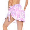 Pink & Purple Leaves Short Chiffon Sarong Wrap up to 5 XL 1