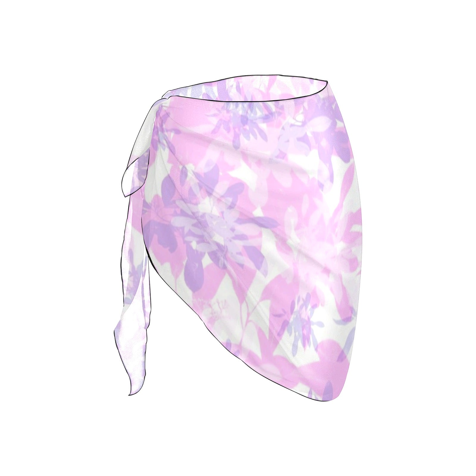 Pink & Purple Leaves Short Chiffon Sarong Wrap up to 5 XL 4