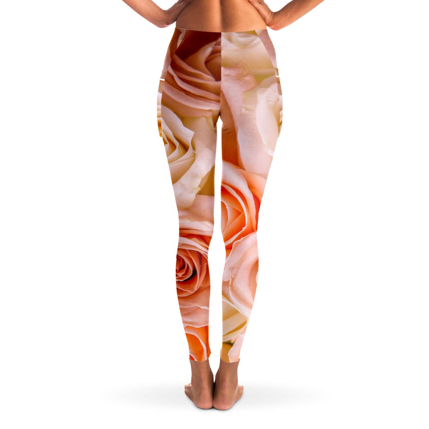 Pinky Roses Mesh Panel Side Pockets Leggings (FWS) 3