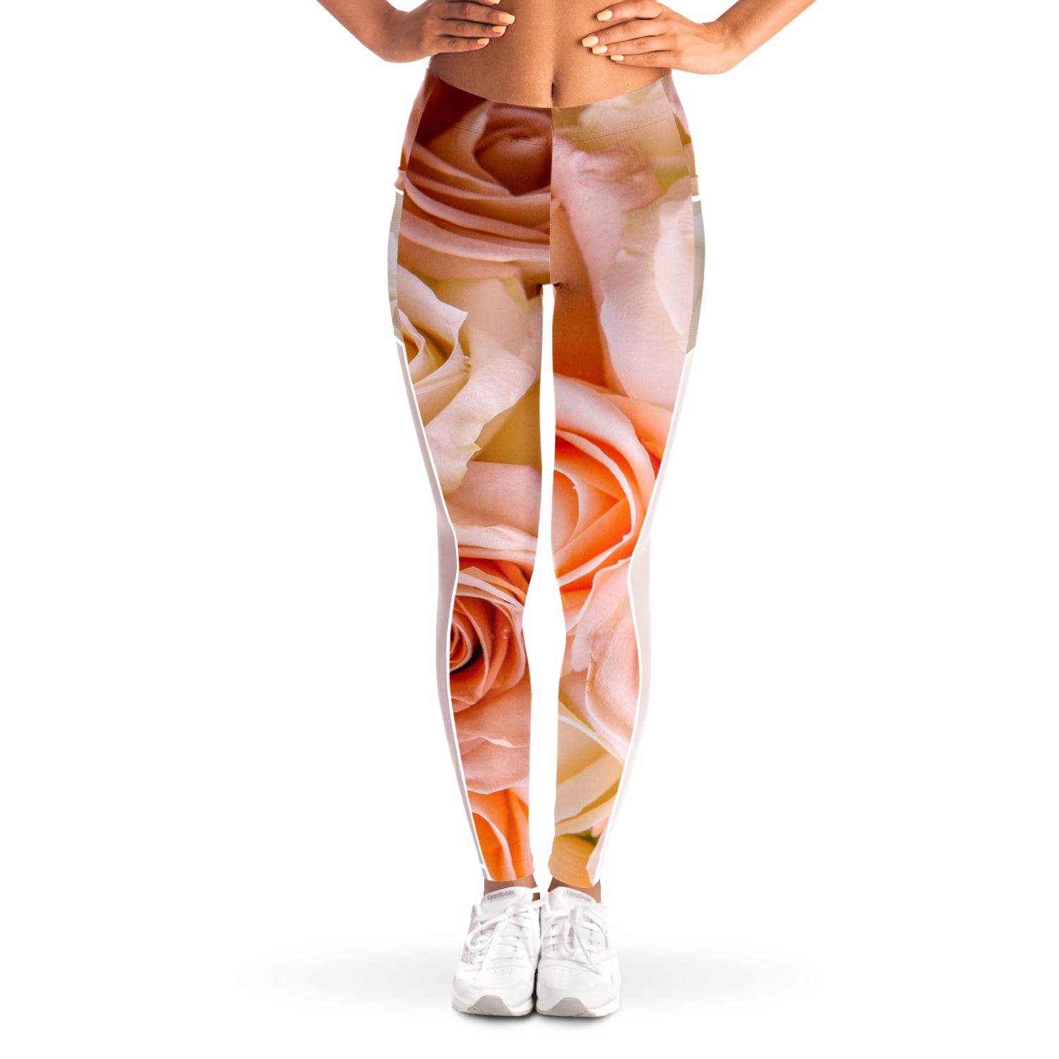 Pinky Roses Mesh Panel Side Pockets Leggings (FWS) 6
