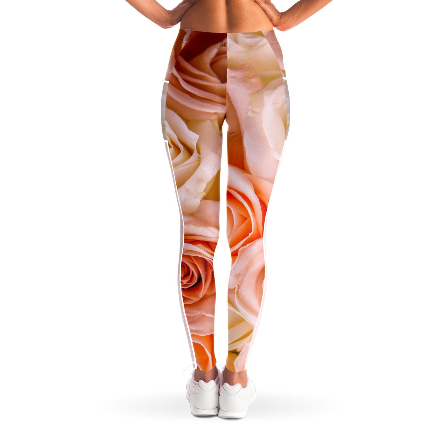 Pinky Roses Mesh Panel Side Pockets Leggings (FWS) 7