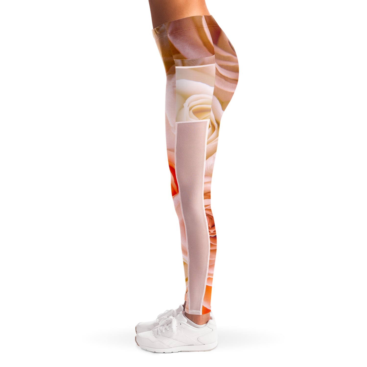 Pinky Roses Mesh Panel Side Pockets Leggings (FWS) 8