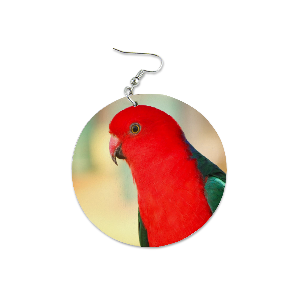Red King Parrot Round Wooden Earrings (FWS) 2