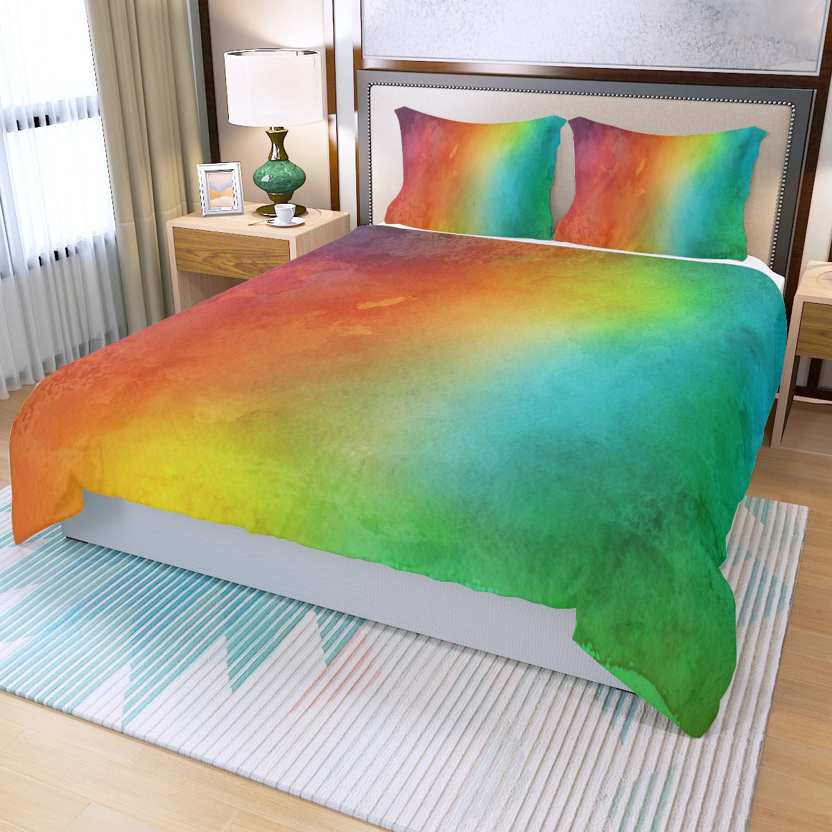 Smokey Rainbow Three Piece Bed Cover Set white