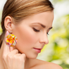 Soft Tri Colour Frangipani Round Wooden Earrings (FWS) 1