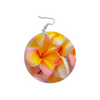 Soft Tri Colour Frangipani Round Wooden Earrings (FWS) 3